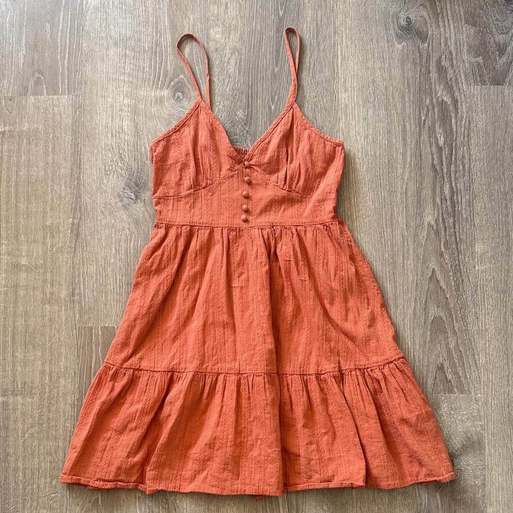 Terracotta Spaghetti Strap Mini Dress with Button detailing